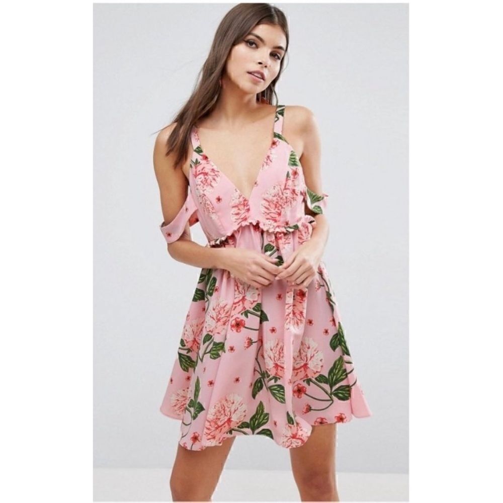 NWT ASOS MATERNITY Pink Floral Cold Shoulder Smock Fit & Flare Mini Dress